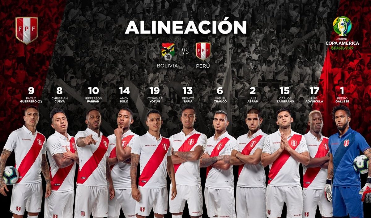 Alineación de Perú y Bolivia para el partido por la Copa América 2019