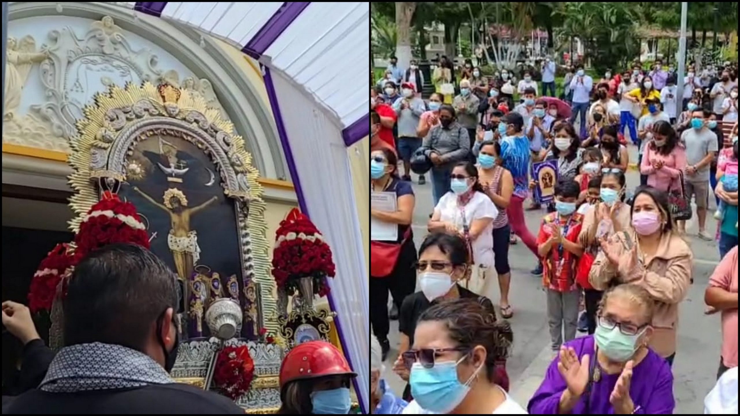 Piuranos rezan al Señor de los Milagros en las puertas de la Catedral