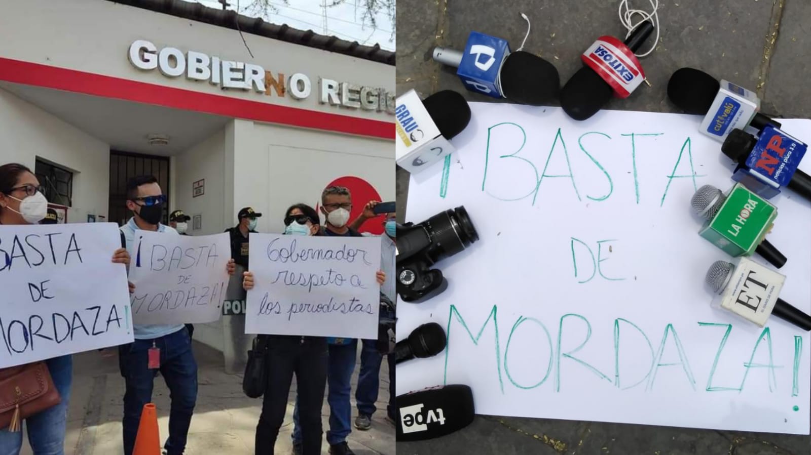 Periodistas de Piura protestan en los exteriores del Gobierno Regional exigiendo libertad de prensa
