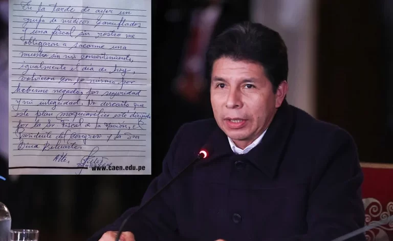 Bermejo difunde carta de Castillo: “Me obligaron a sacarme una muestra (de sangre) sin mi consentimiento”