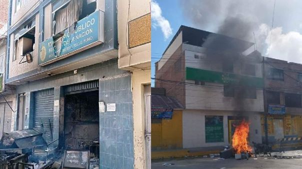 Protestas en Puno: manifestantes incendiaron local del Ministerio Público, bancos y hasta una farmacia en Ilave