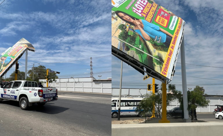 Piura: retiran panel que dañó semáforo en avenida Sánchez Cerro