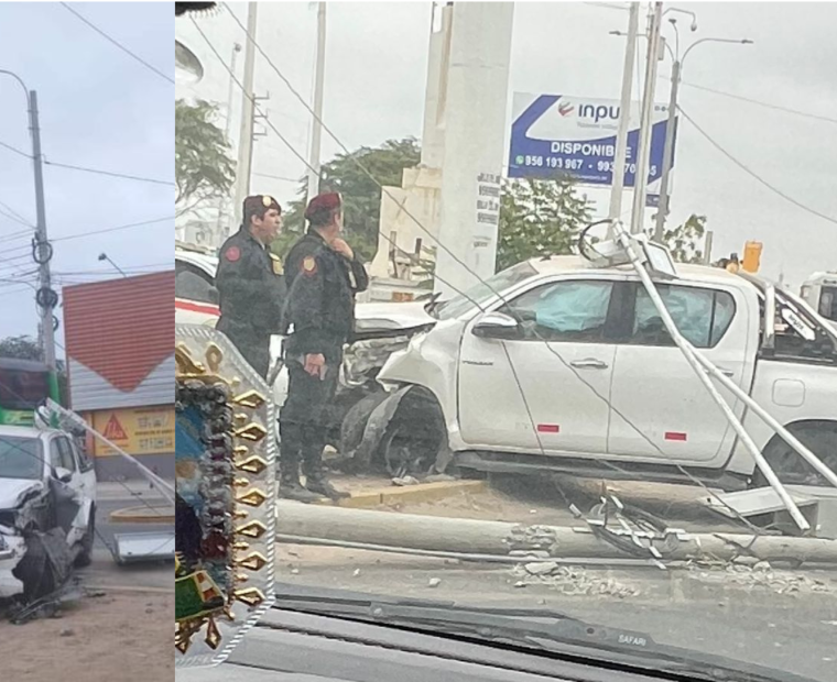 Piura: Conductor choca y derriba poste en la avenida Cáceres