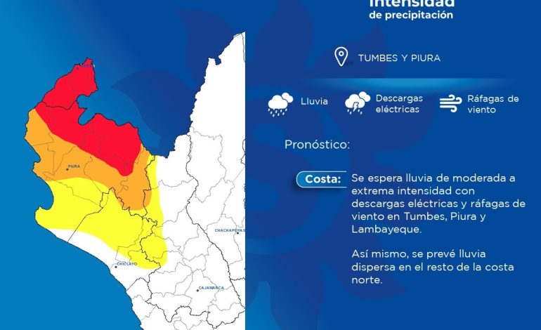 Piura: Senamhi pronostica lluvias con tormenta eléctrica en la costa norte y la sierra