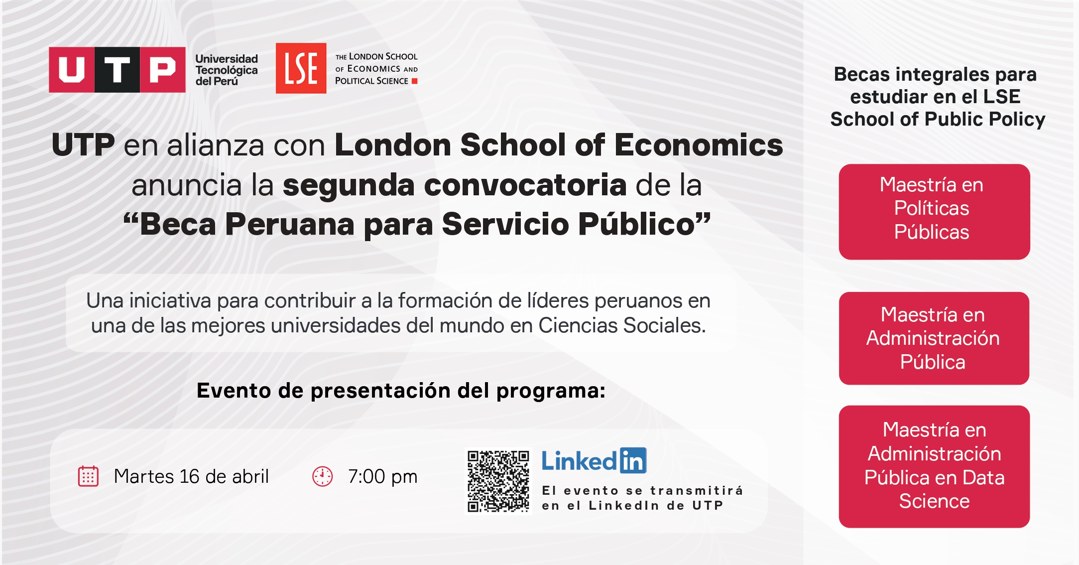 UTP y London School of Economics lanzan segunda convocatoria de “Beca Peruana para Servicio Público”