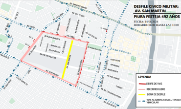 Cerrarán temporalmente Av. San Martín, Óvalo Grau y Plaza de Armas por aniversario de Piura