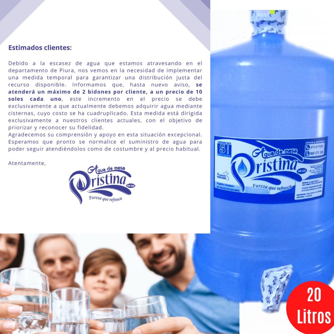 Piura: Empresa de agua aumenta hasta en dos soles el precio del bidón