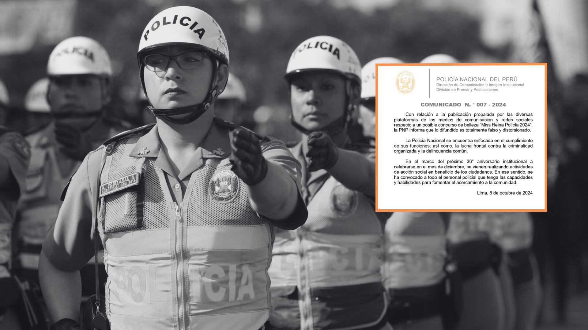 PNP convoca a Miss Reina Policía en medio de ola de asesinatos y extorsiones