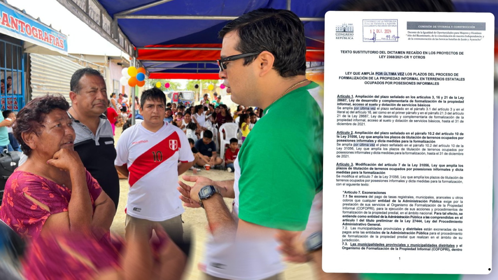 Pleno del Congreso aprueba ampliar plazos para formalización de posesiones informales