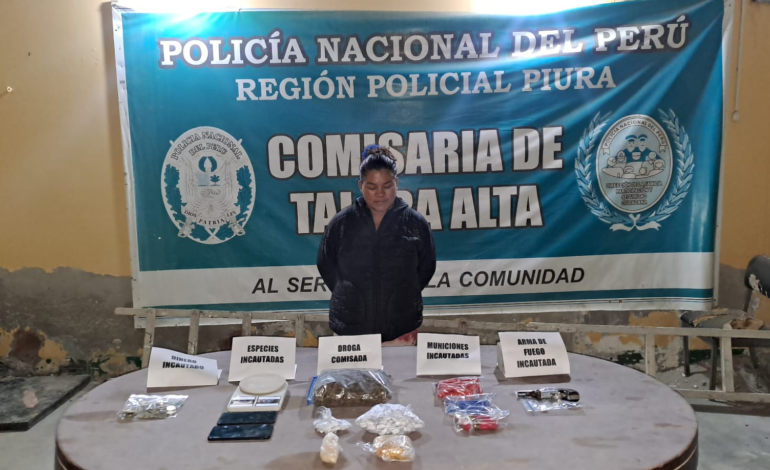 Mujer detenida con arma, droga y municiones en Talara