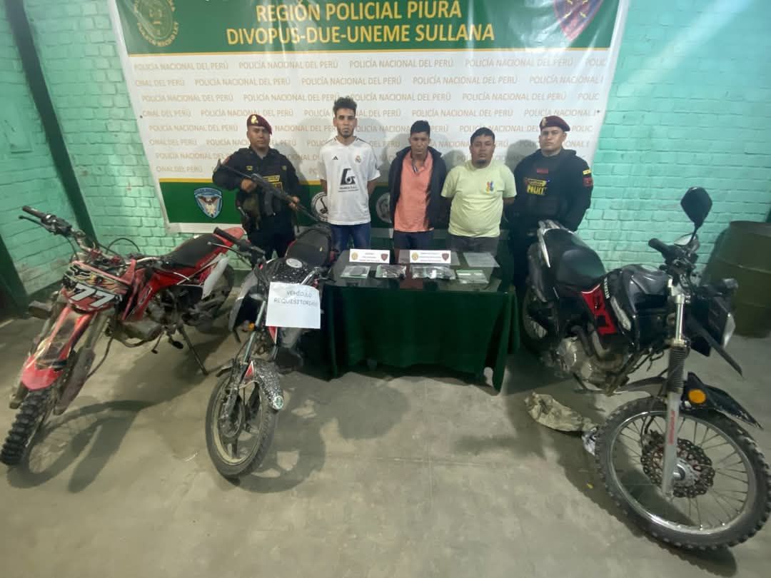 Sullana: Tres detenidos de presunta banda criminal con armas y motos robadas