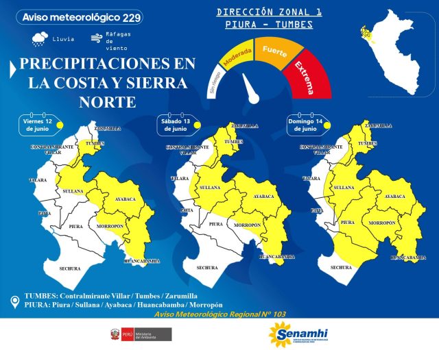 Lluvias de moderada intensidad en Piura